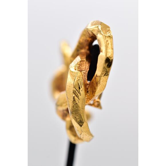 Antigona Paris Vintage Chunky Clip On Earrings Brushed Gold Signed 1980s BinAY - Picture 11 of 12